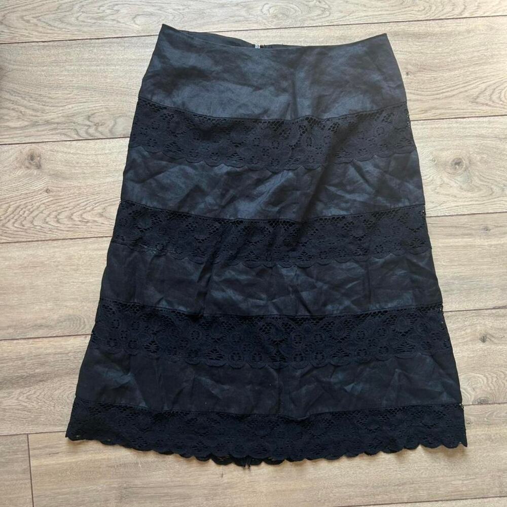 Black linen midi skirt with